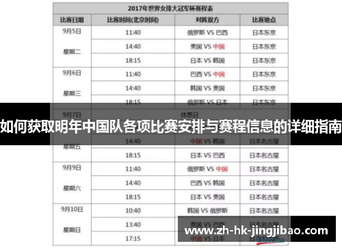 如何获取明年中国队各项比赛安排与赛程信息的详细指南